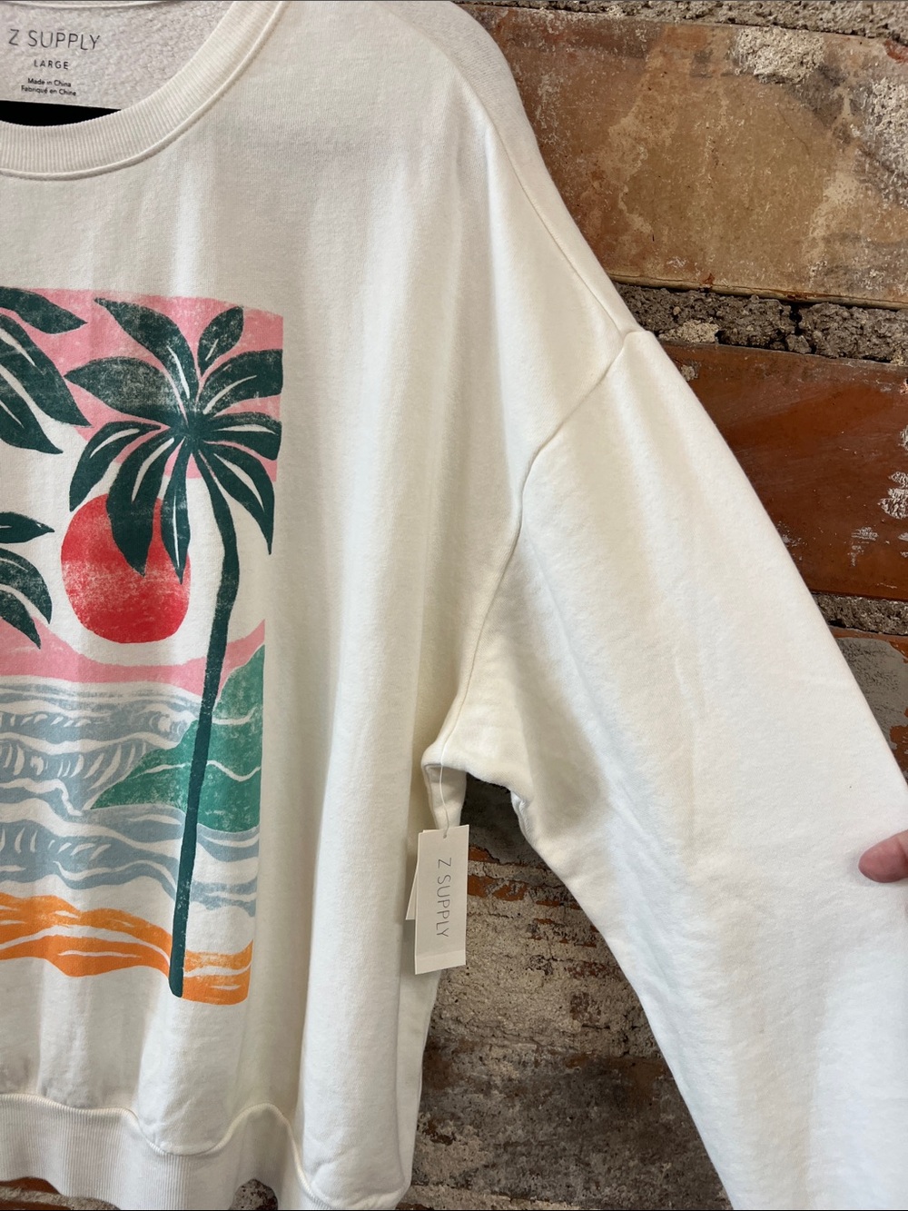 NWT Z SUPPLY Cream High Tide Sunday Sweatshirt in Sz Large drop shoulders - Picture 4 of 11